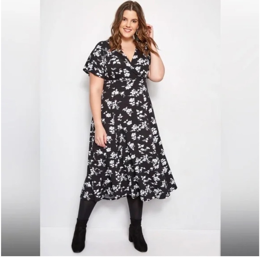 Eliza J Faux Wrap Floral Midi Dress - Picture 1 of 12